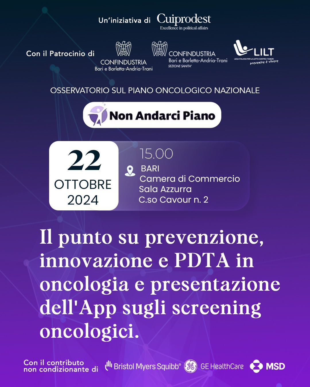 Il punto su prevenzione, innovazione e Percorsi Diagnostico Terapeutici Assistenziali in oncologia e presentazione dell’App sugli screening oncologici